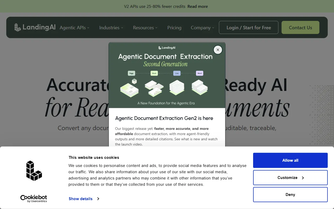 Agentic Document Extraction website screenshot