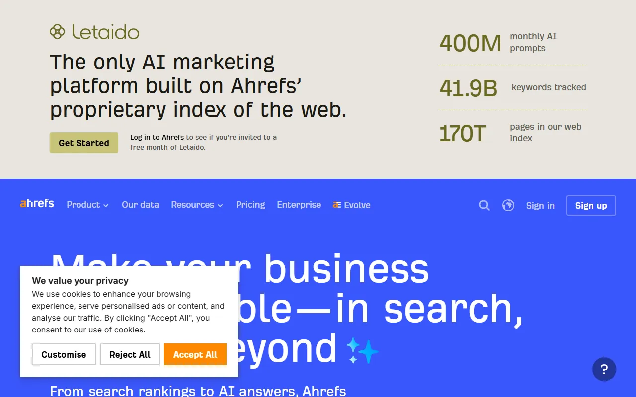 Ahrefs website screenshot