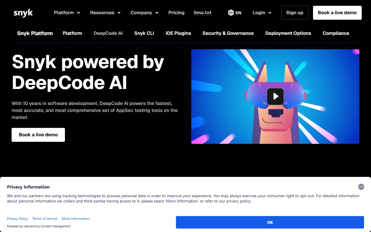 AI Code Completion by DeepCode website screenshot