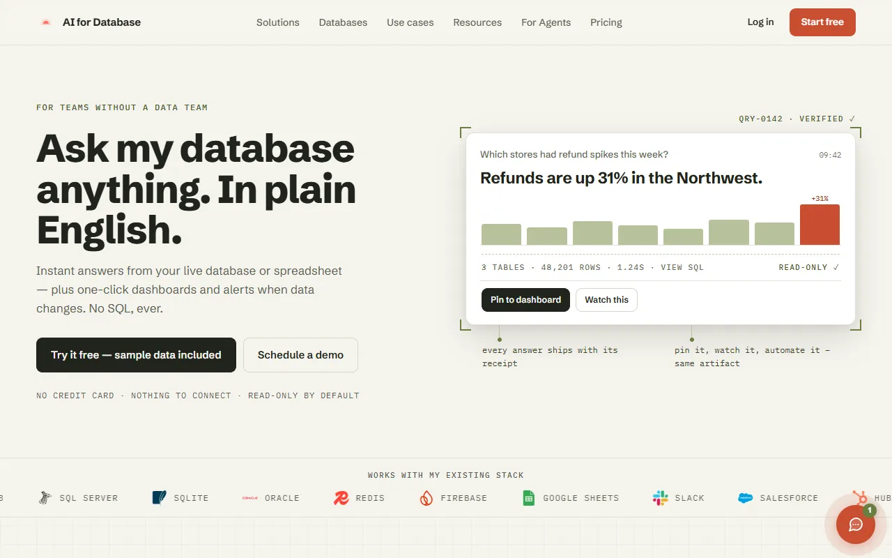 AI for Database website screenshot