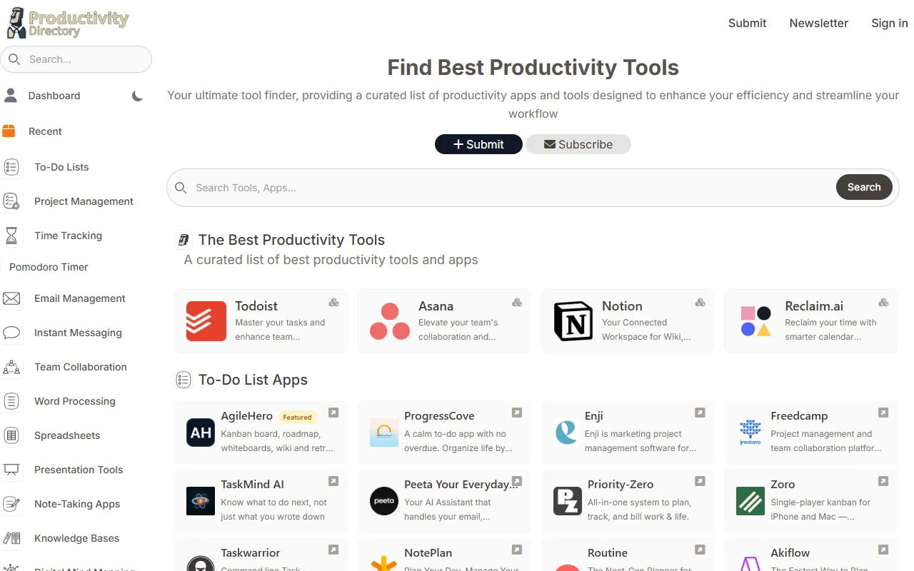 AI for Productivity website screenshot