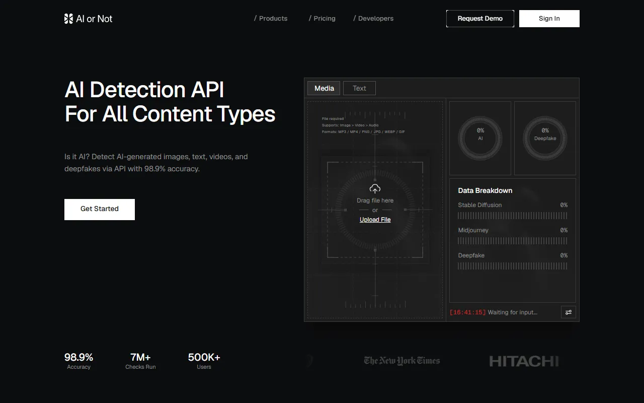 AI or Not website screenshot
