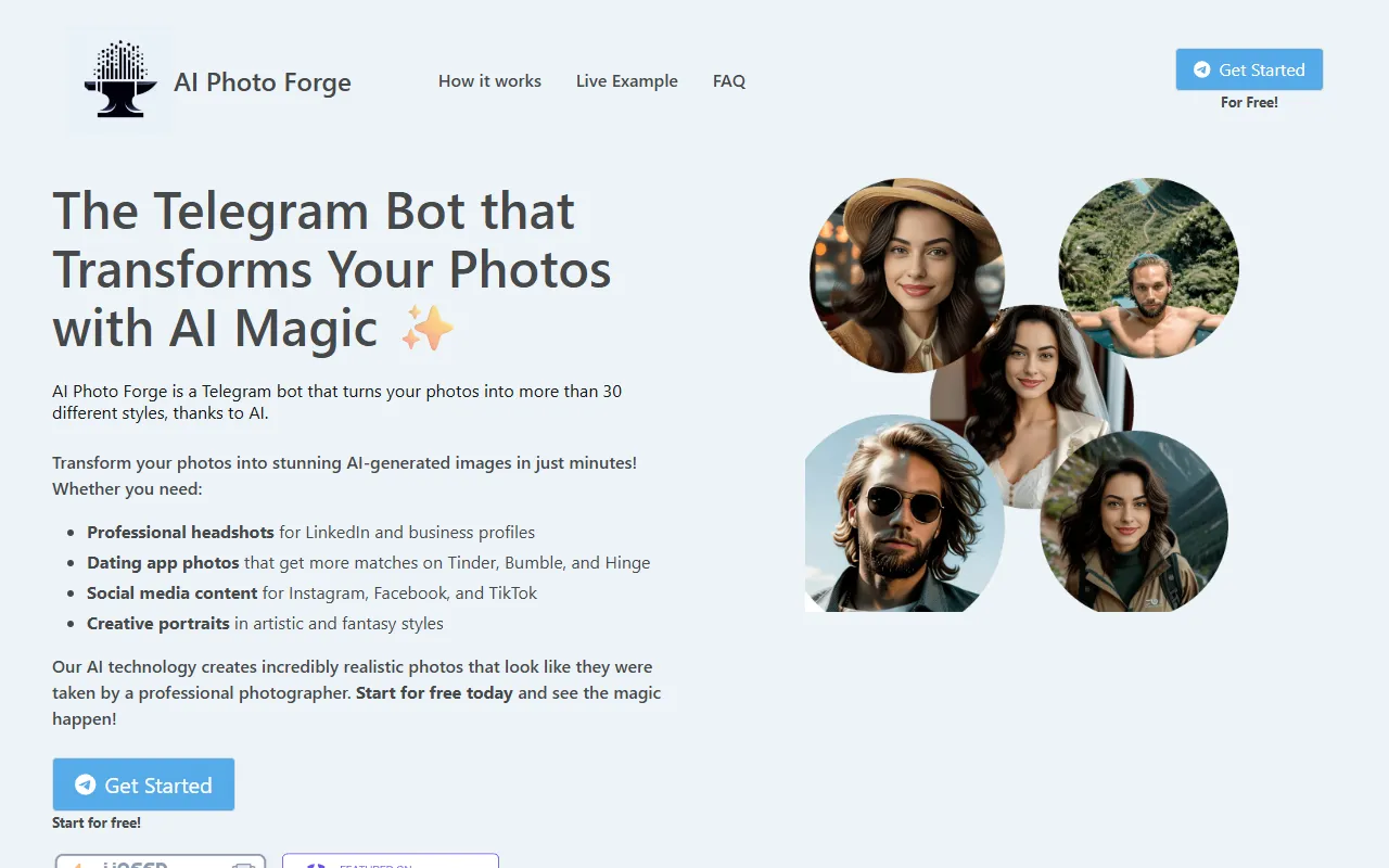 AI Photo Forge website screenshot