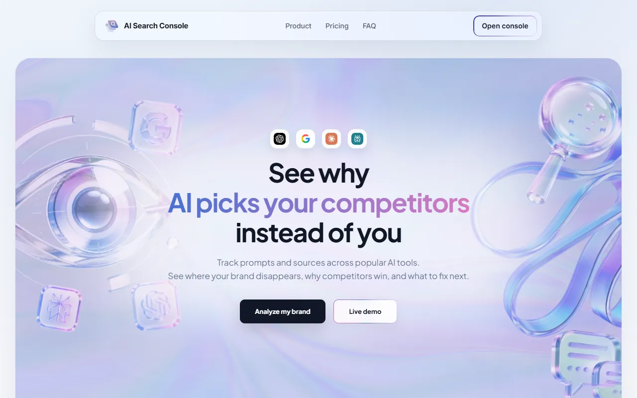 AI Search Console website screenshot
