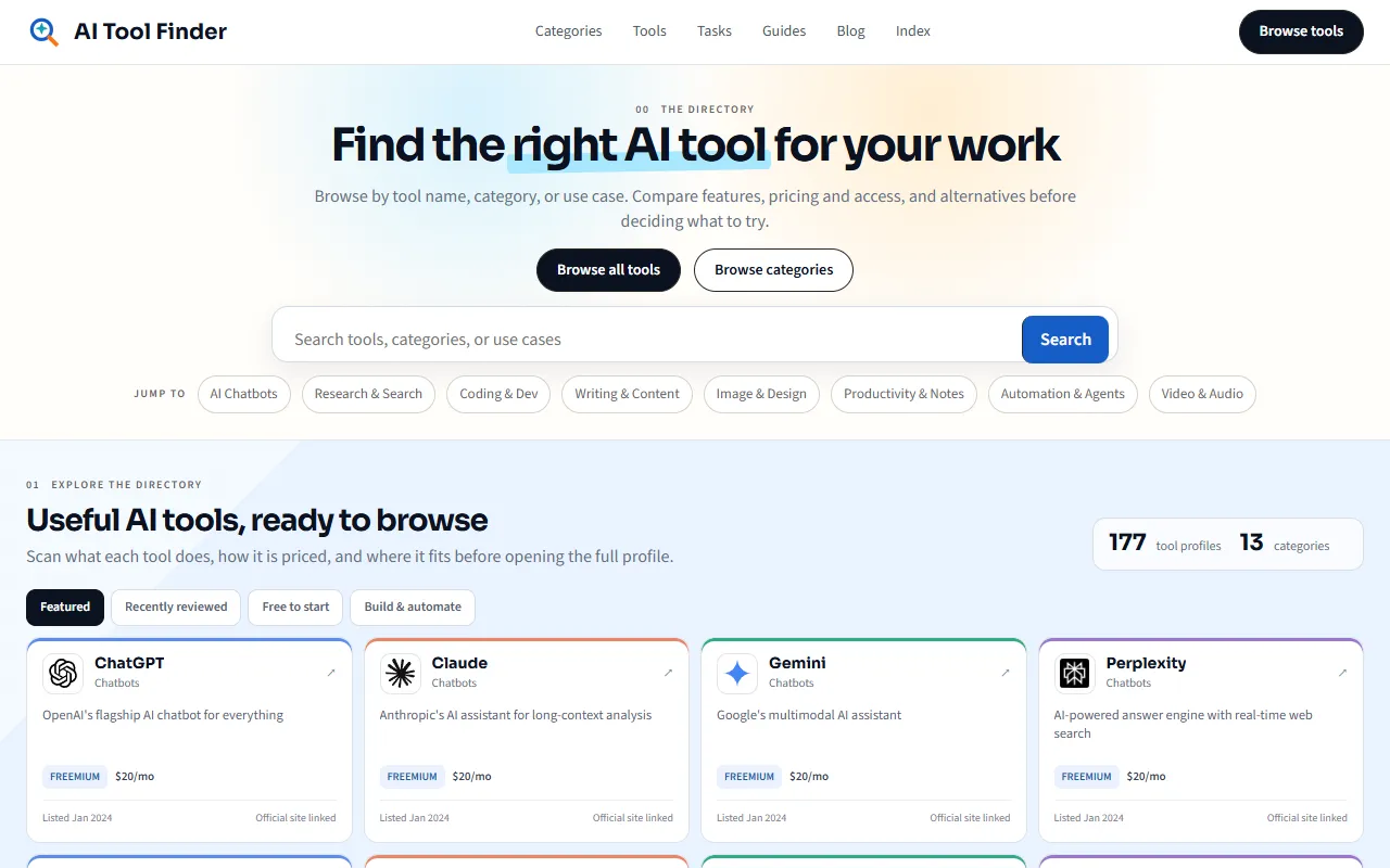 AI Tool Finder website screenshot