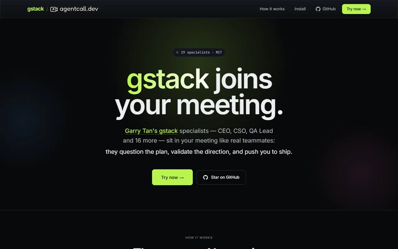 AI YC interview with Gstack agents website screenshot