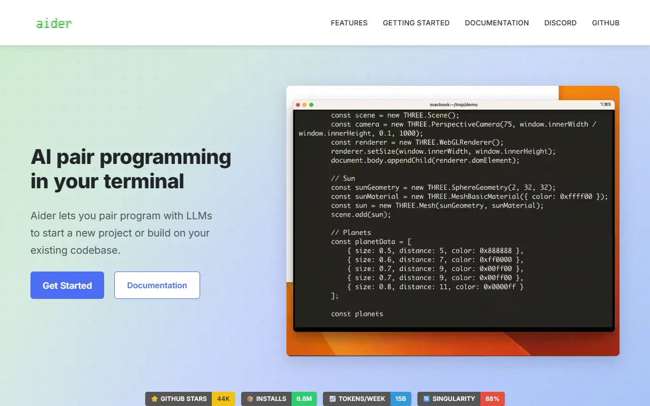 Aider website screenshot