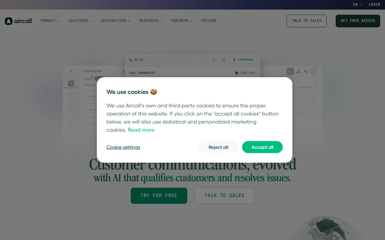 Aircall website screenshot