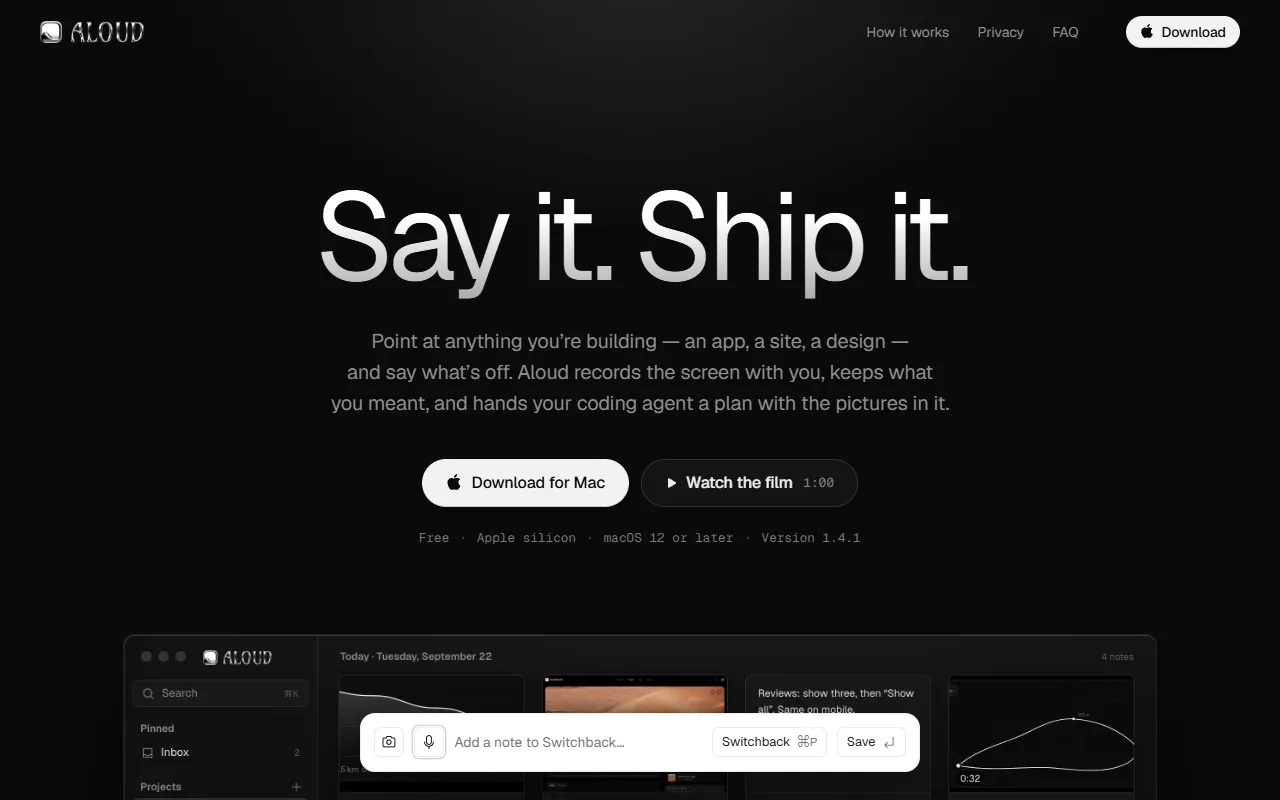 Aloud website screenshot