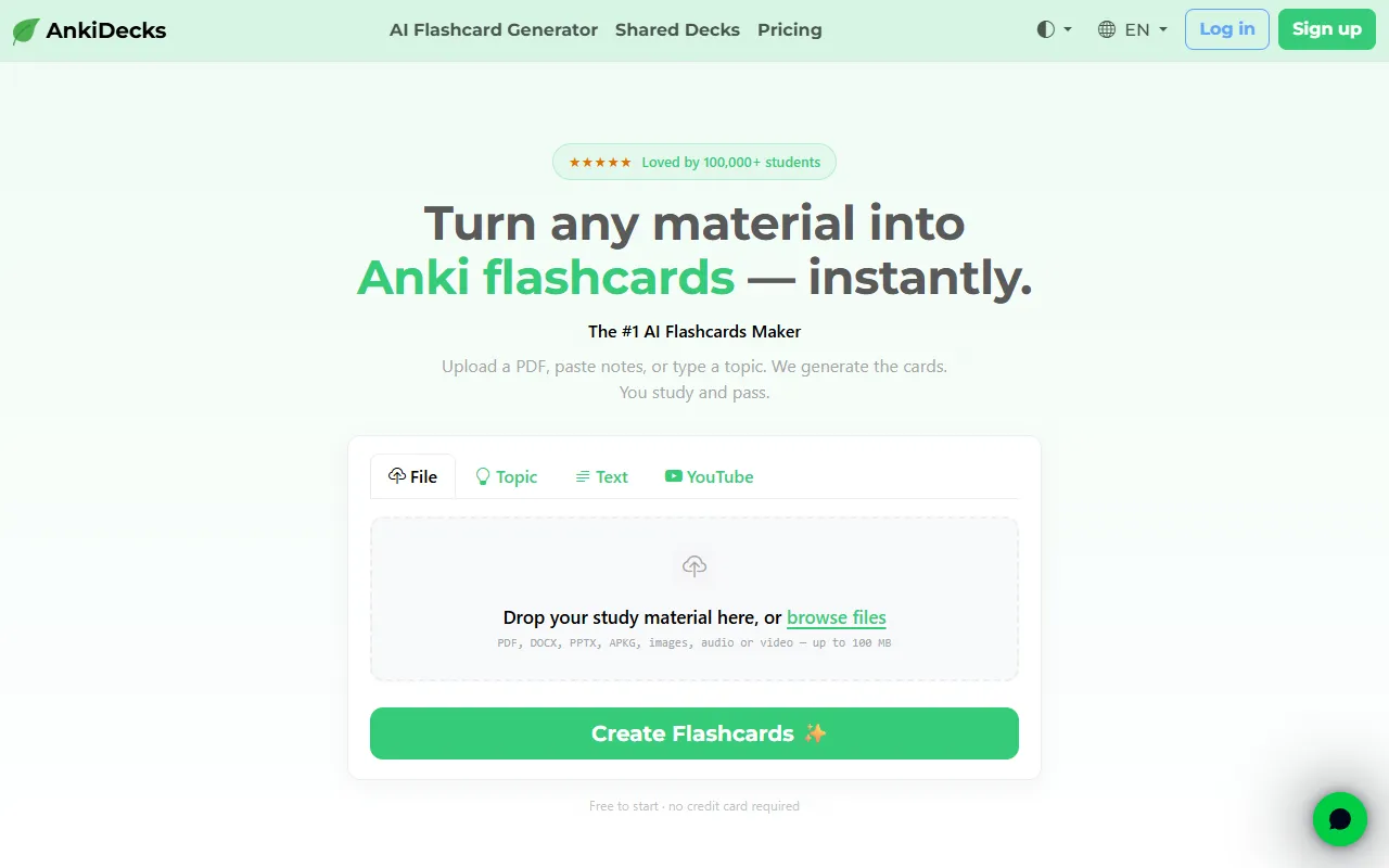 AnkiDecks website screenshot