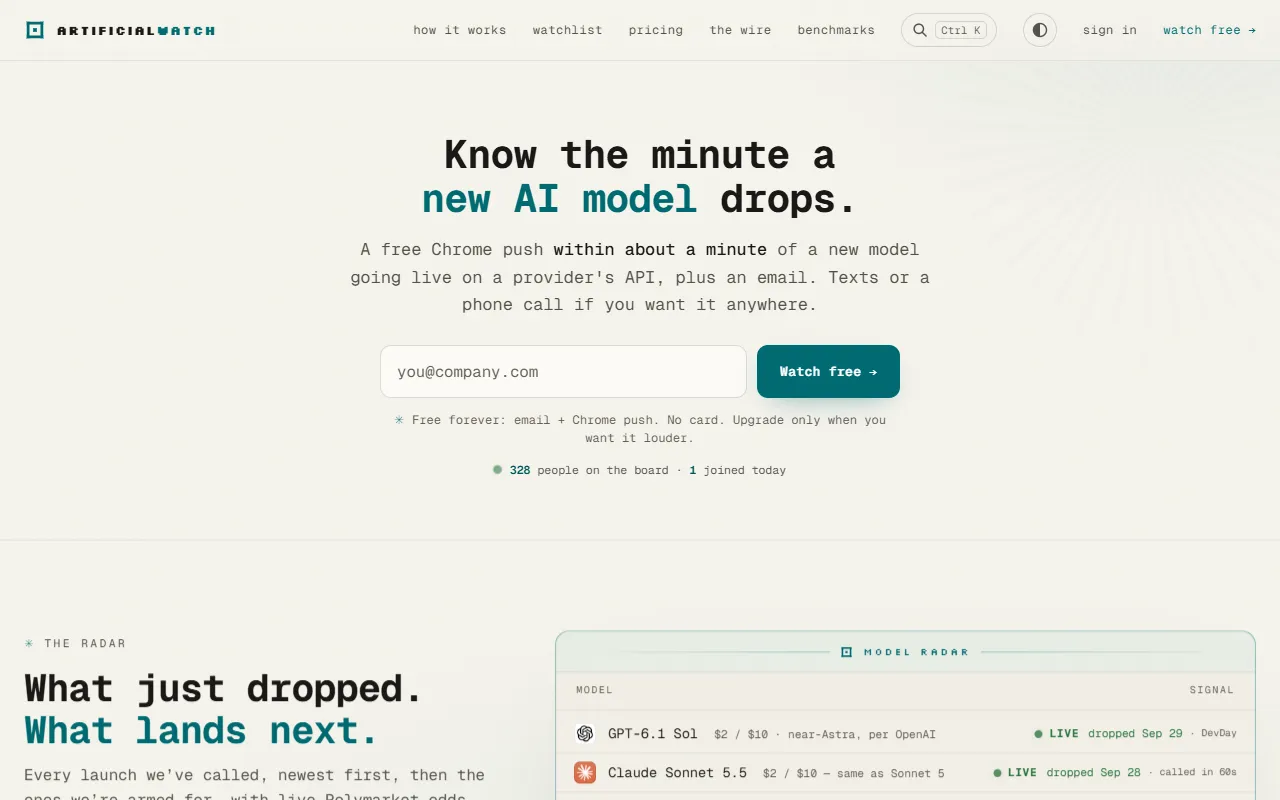 ArtificialWatch website screenshot