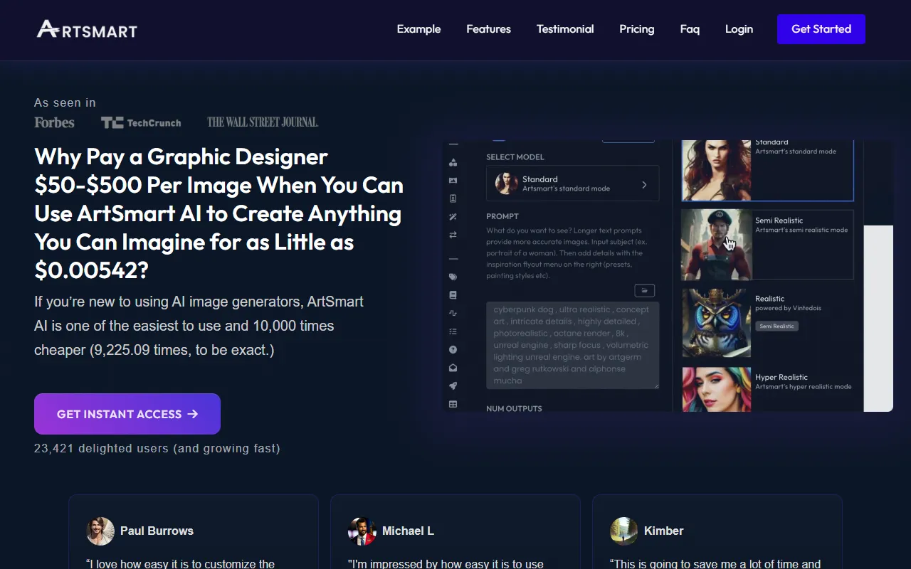 Artsmart AI website screenshot