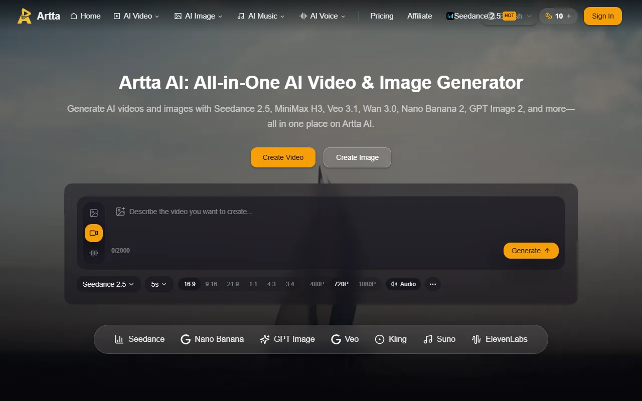 Artta AI website screenshot