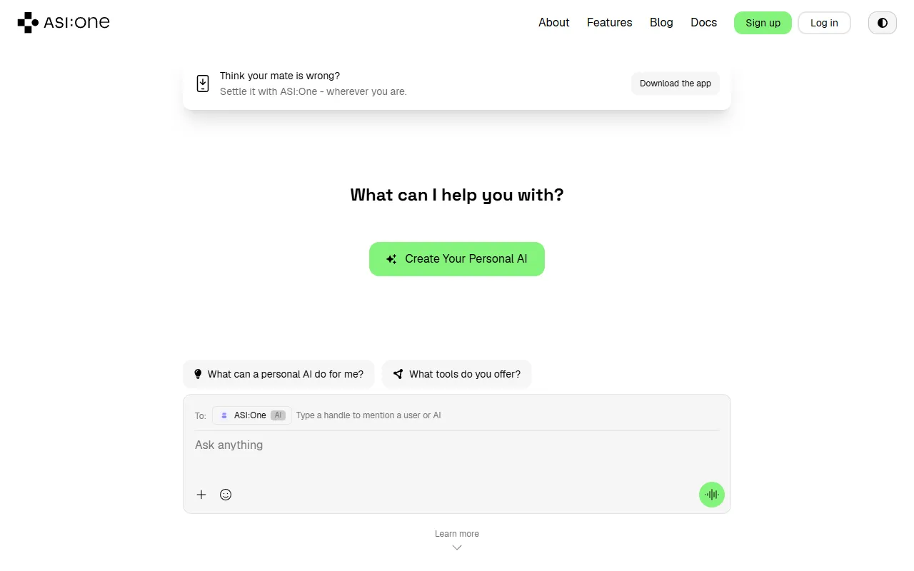 ASI:One website screenshot