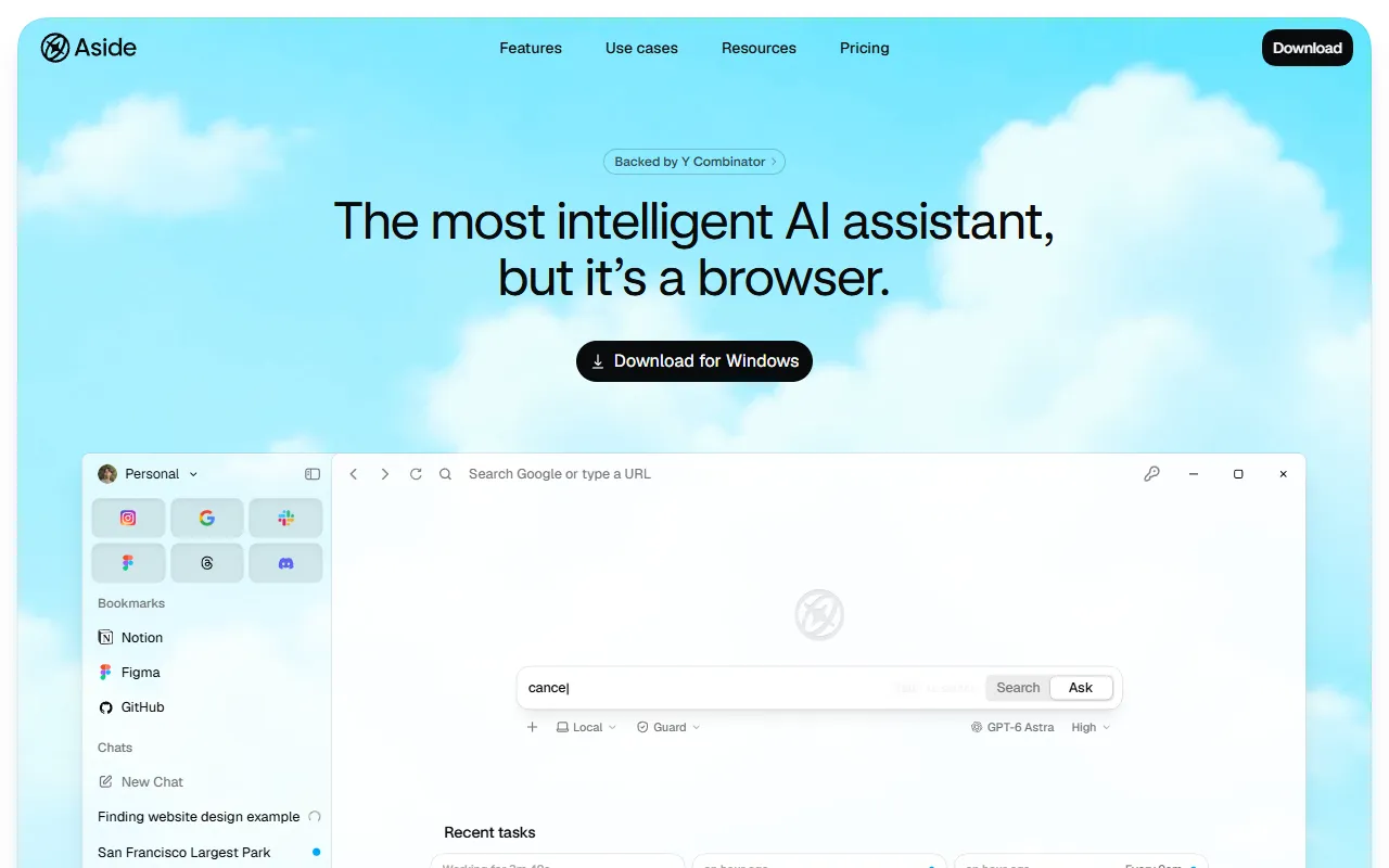 Aside website screenshot