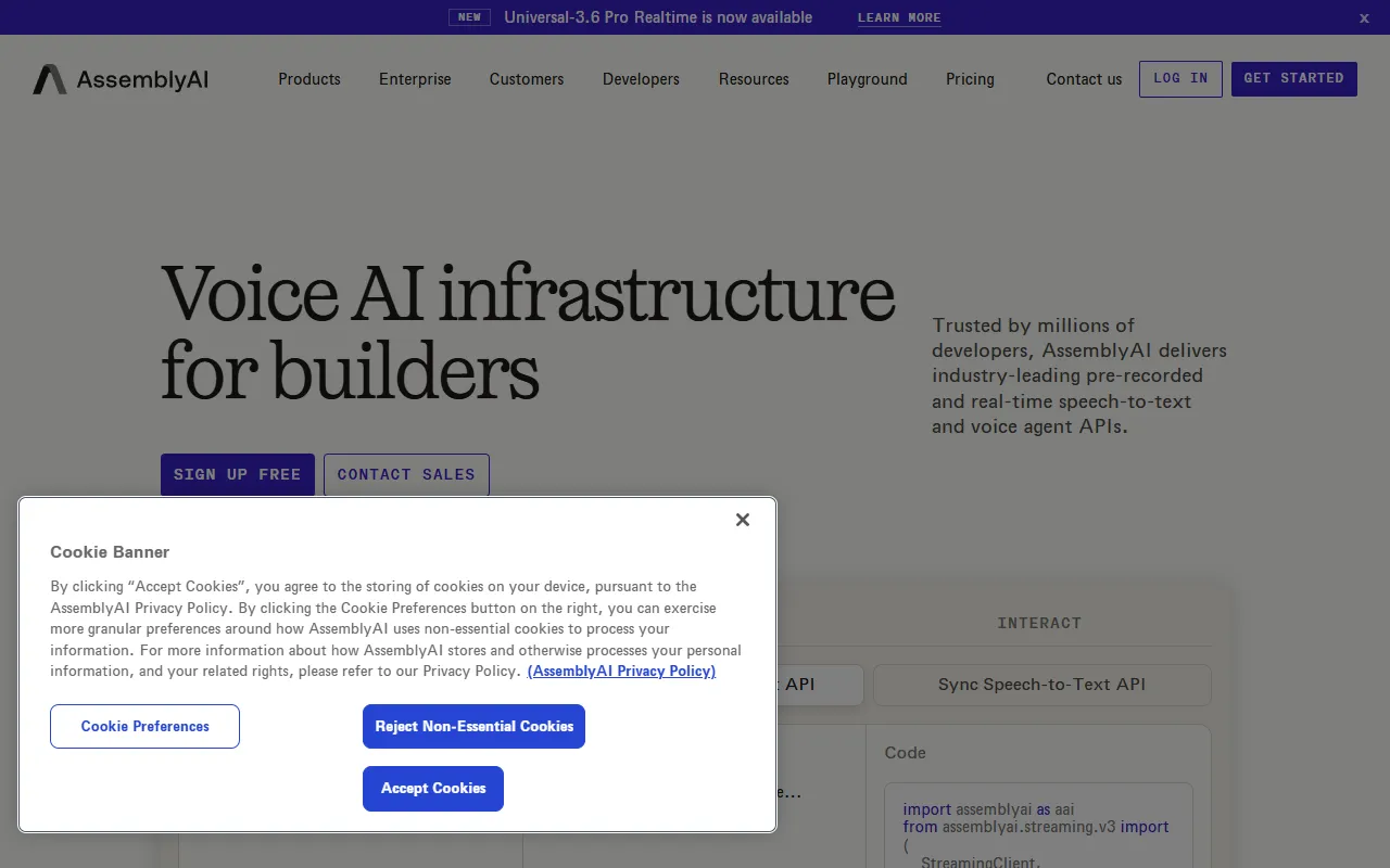 AssemblyAI website screenshot