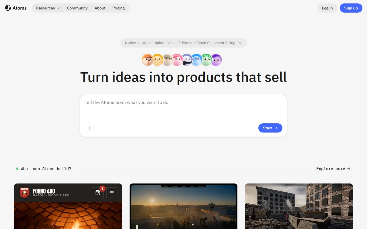 Atoms website screenshot