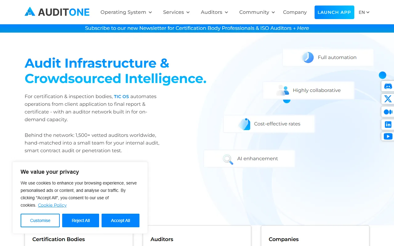 AuditOne website screenshot