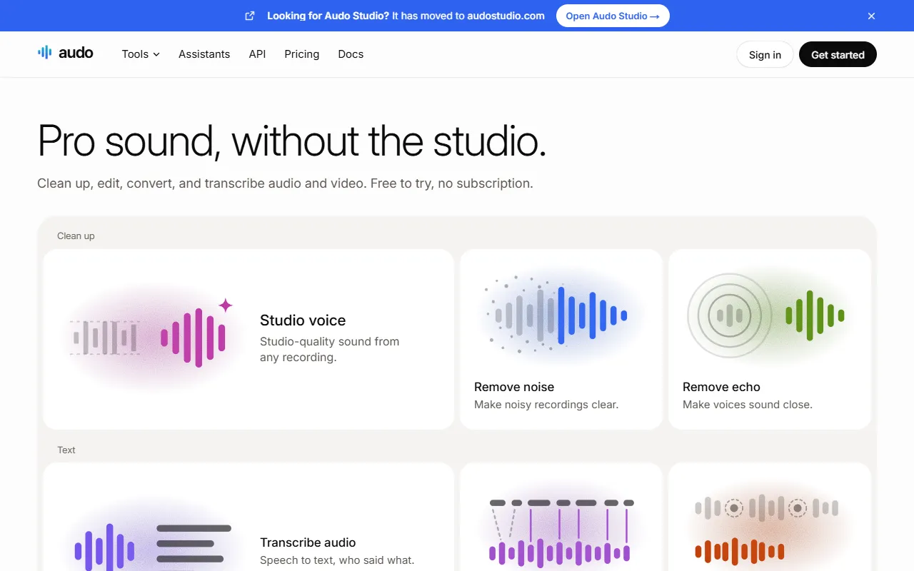 Audo website screenshot
