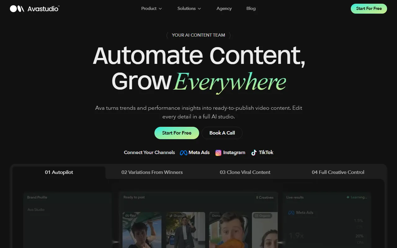 Ava Studio website screenshot