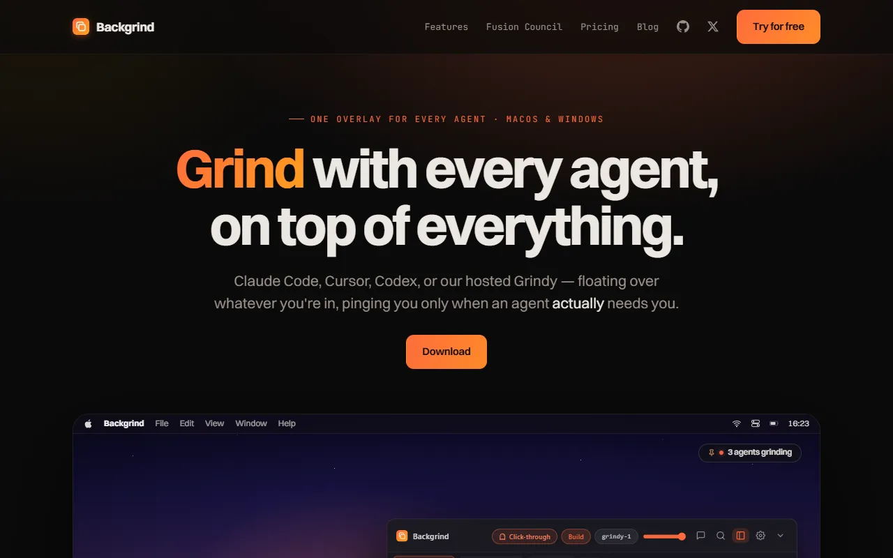 Backgrind website screenshot