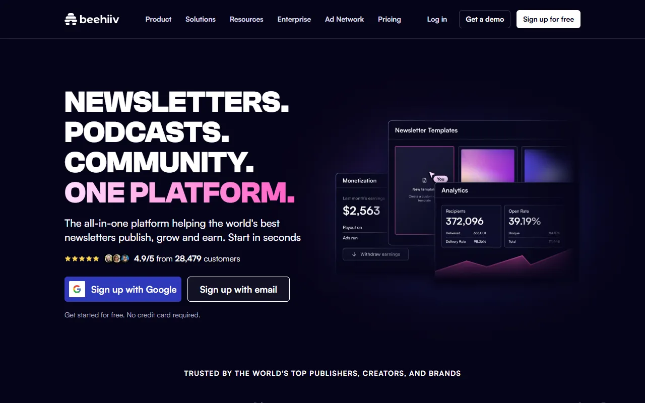 beehiiv website screenshot
