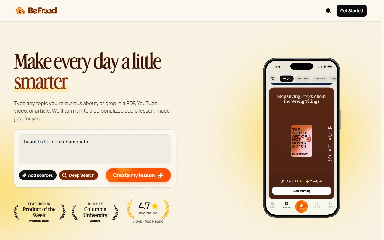 BeFreed website screenshot