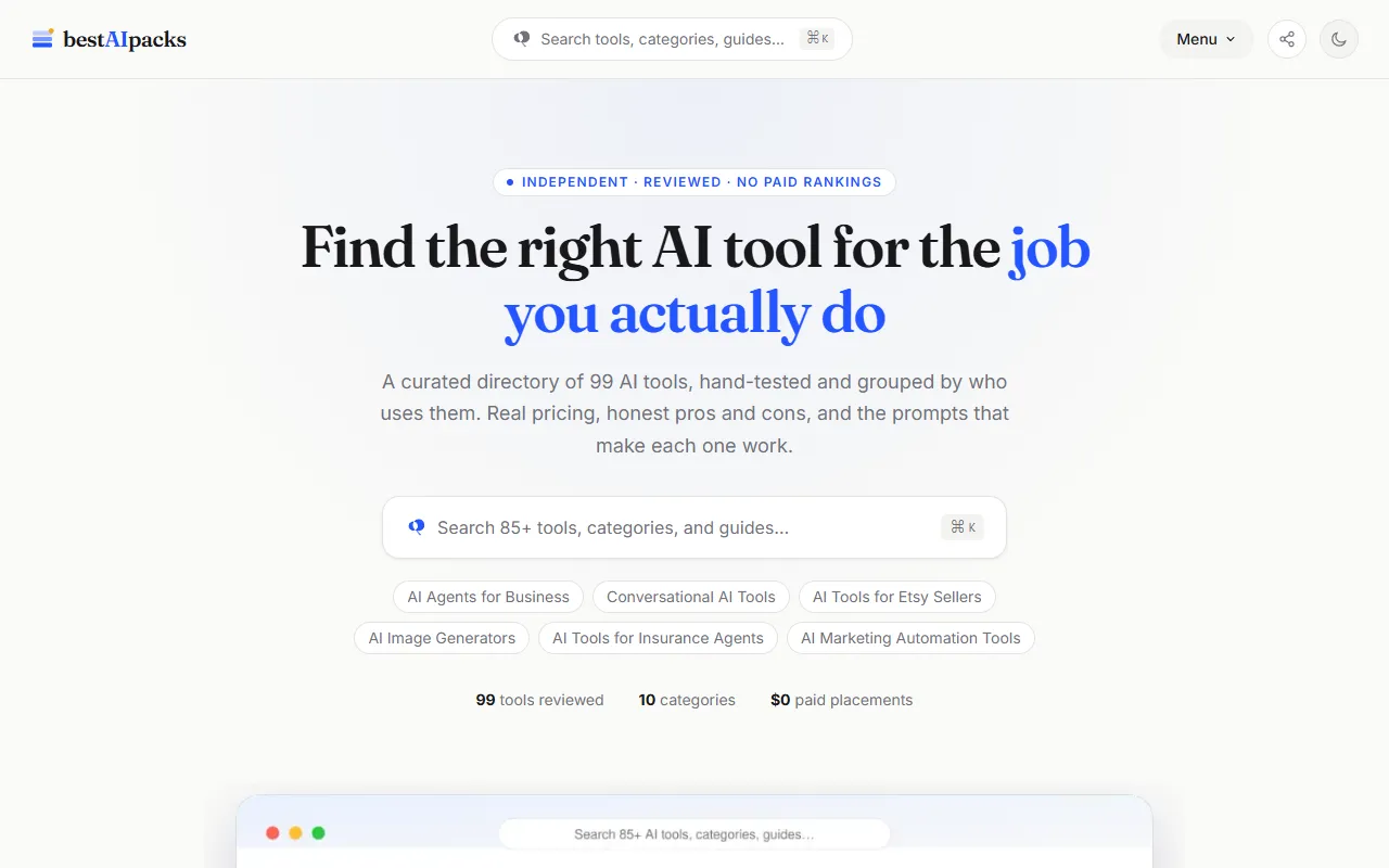 bestAIpacks website screenshot