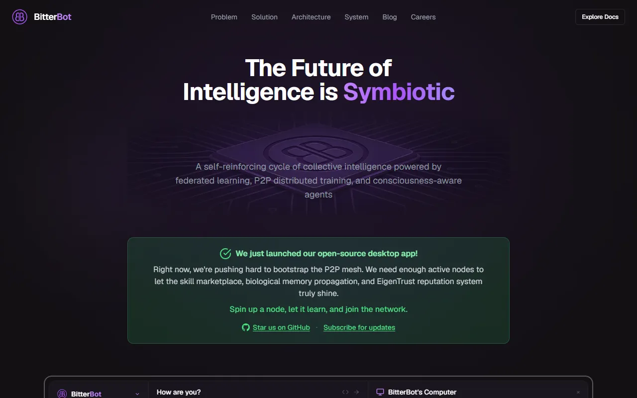 Bitterbot AI website screenshot