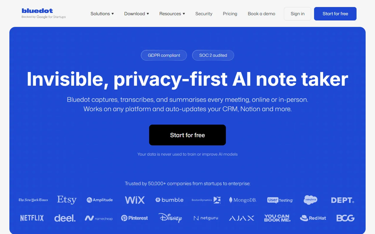 Bluedot website screenshot