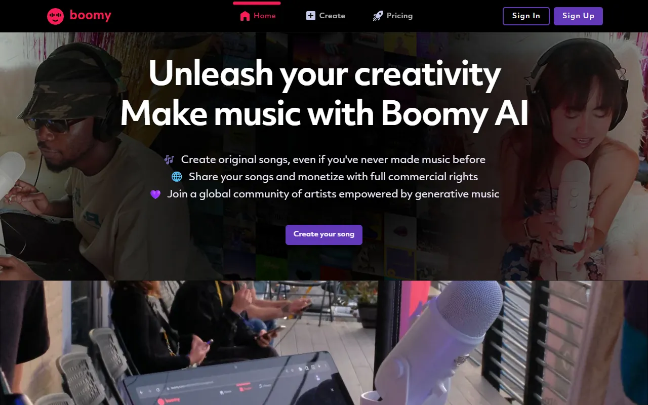 Boomy website screenshot