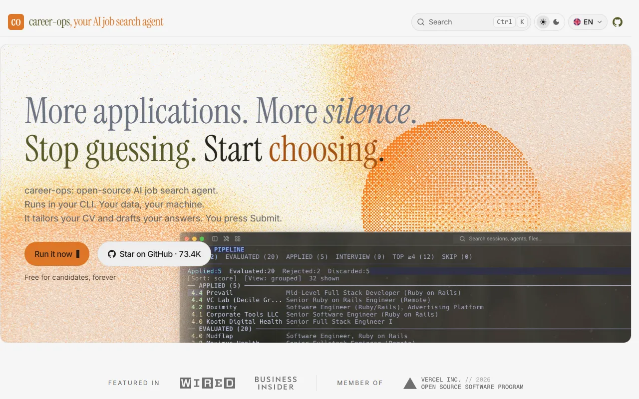 Career-Ops on Claude website screenshot