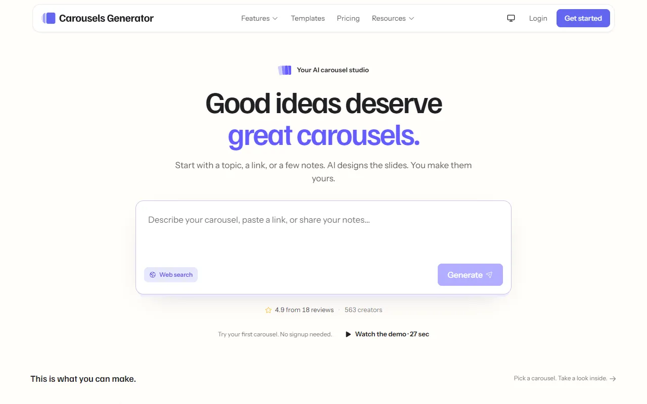 Carousels Generator website screenshot