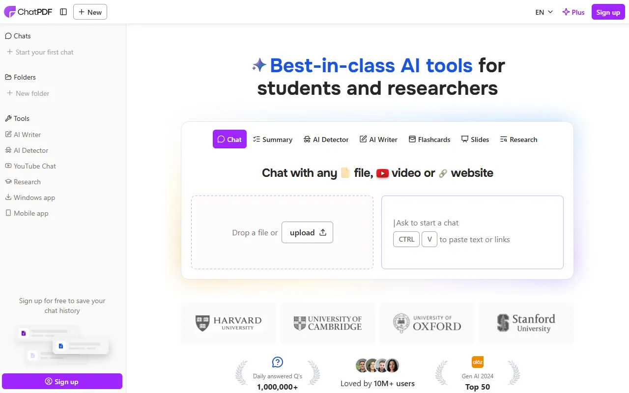 ChatPDF website screenshot