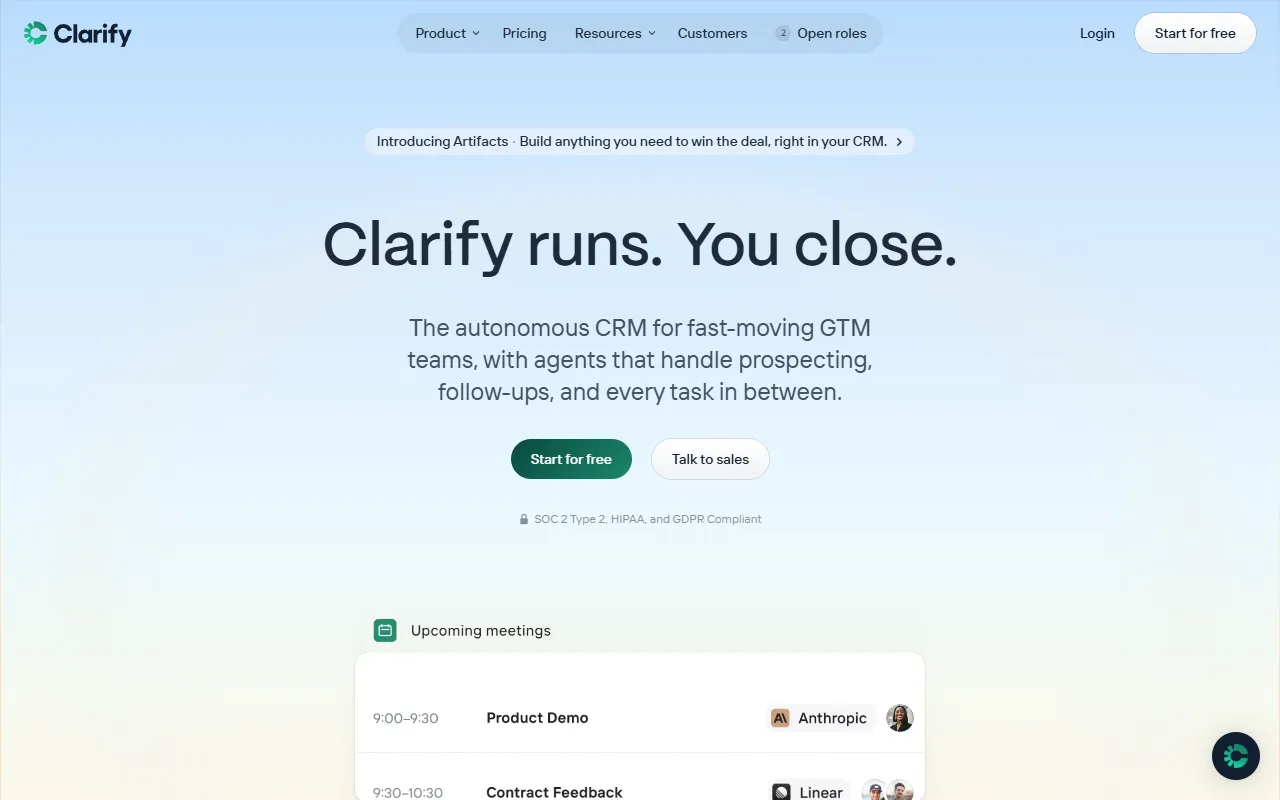 Clarify website screenshot