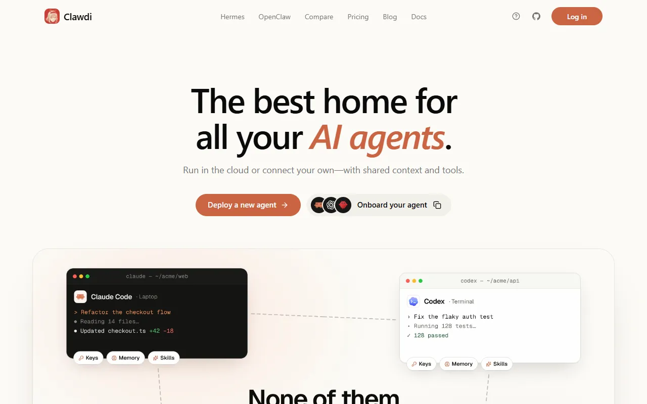 Clawdi website screenshot