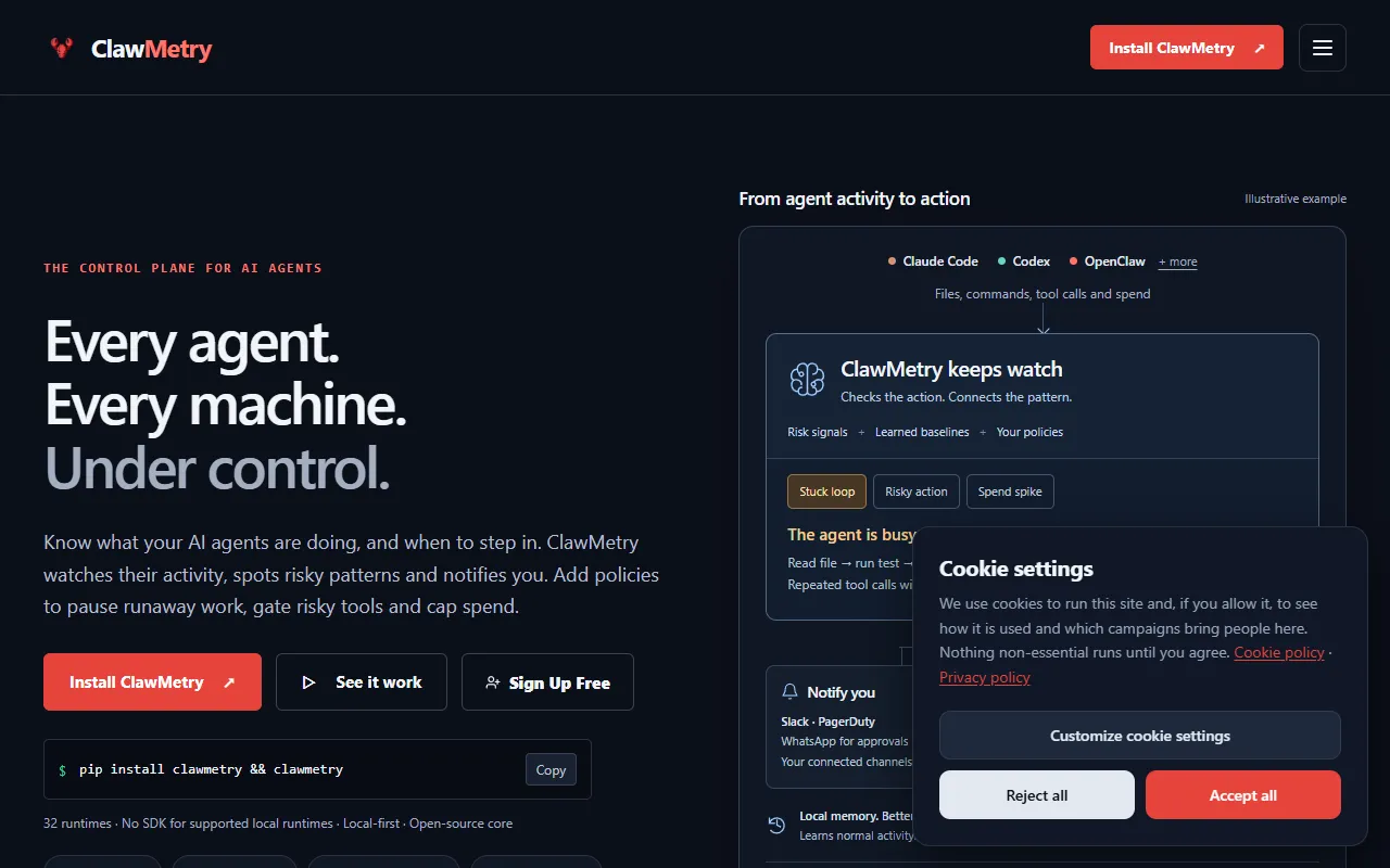 ClawMetry website screenshot
