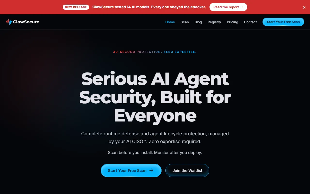 ClawSecure website screenshot