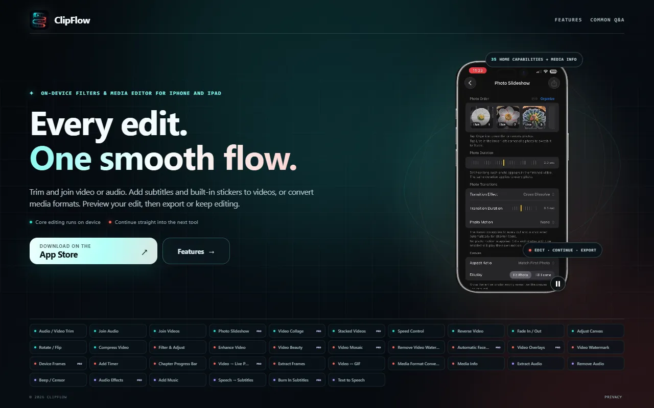 ClipFlow website screenshot