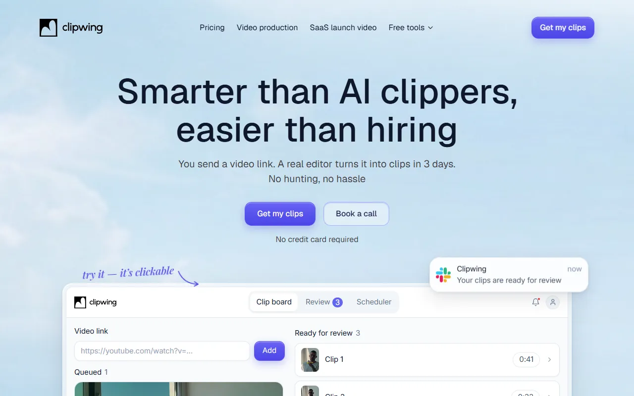 Clipwing website screenshot