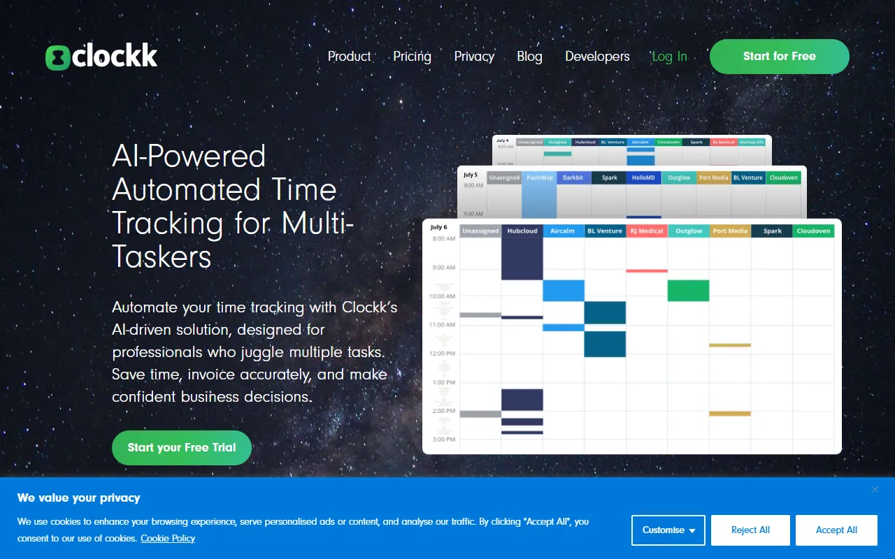 Clockk website screenshot