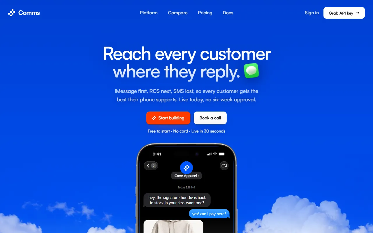 Comms website screenshot
