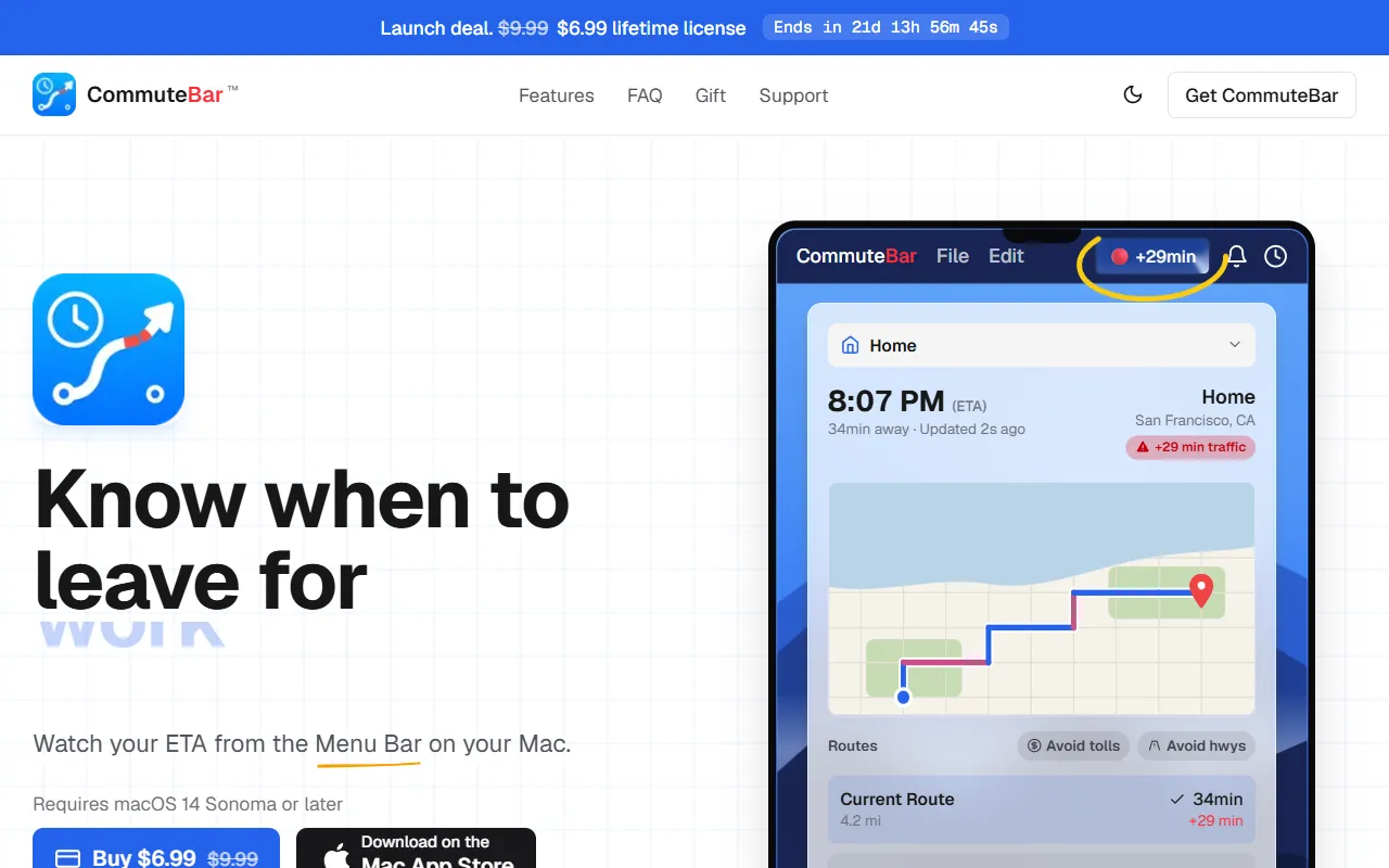 CommuteBar website screenshot