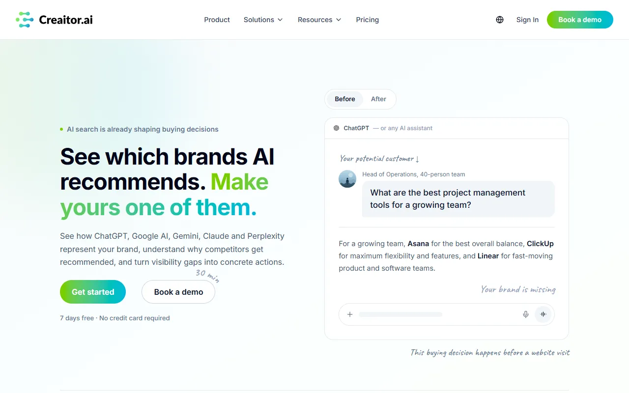 Creaitor website screenshot