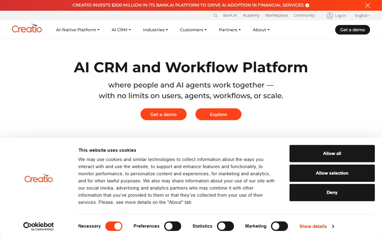 Creatio website screenshot