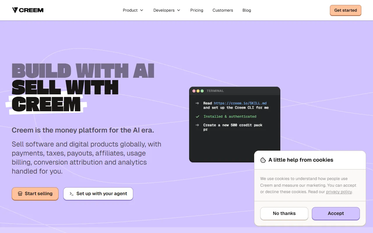 Creem website screenshot