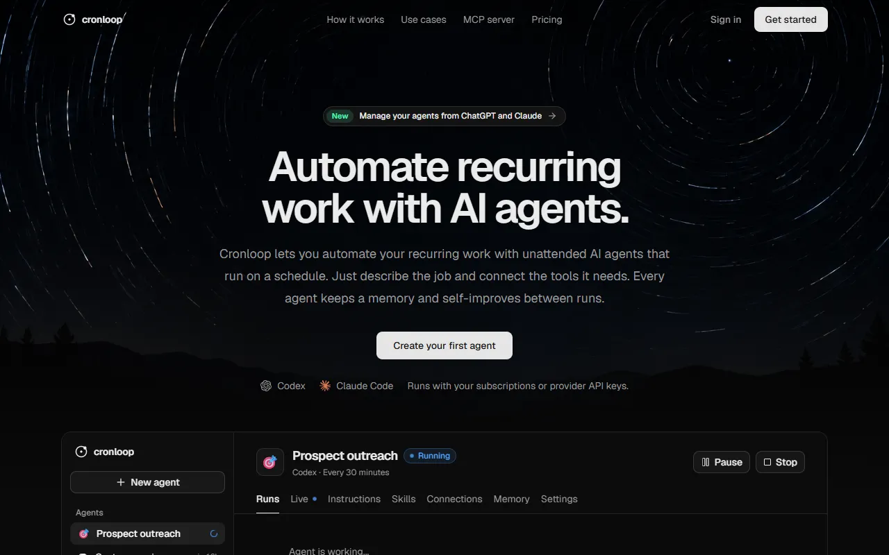 Cronloop AI website screenshot