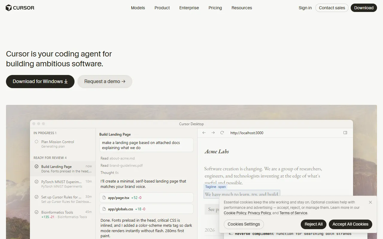Cursor website screenshot