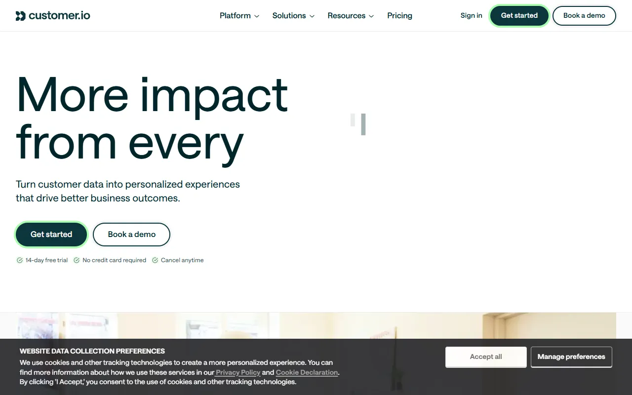 Customer.io website screenshot