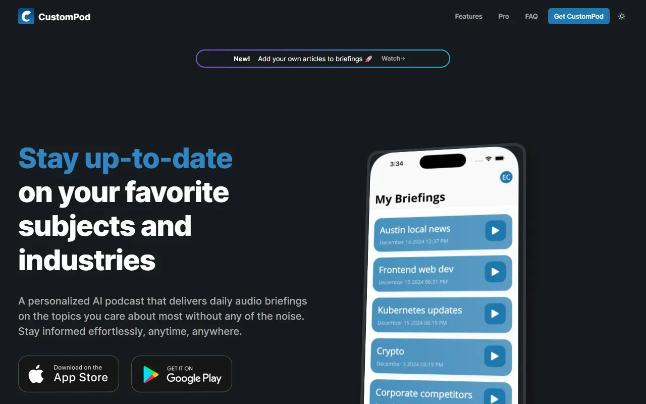 CustomPod.io website screenshot